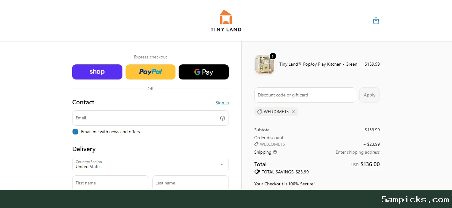 Where to enter your coupon at Tiny Land checkout