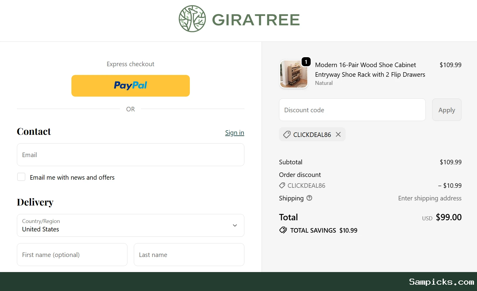Where to enter your coupon at GiraTree checkout